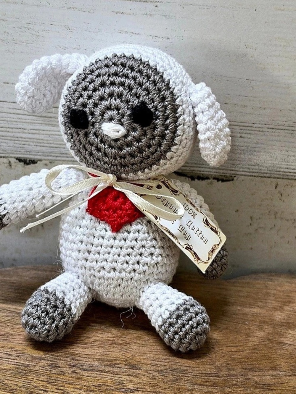 Squeaky Handmade Crocheted Lamb Plush Toy, White & Gray